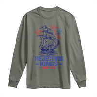 Rejecting Kings Since 1776 Long Sleeve Shirt Vintage Patriotic Ship 4th Of July Fireworks - Wonder Print Shop