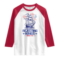 Rejecting Kings Since 1776 Raglan Shirt Vintage Patriotic Ship 4th Of July Fireworks - Wonder Print Shop