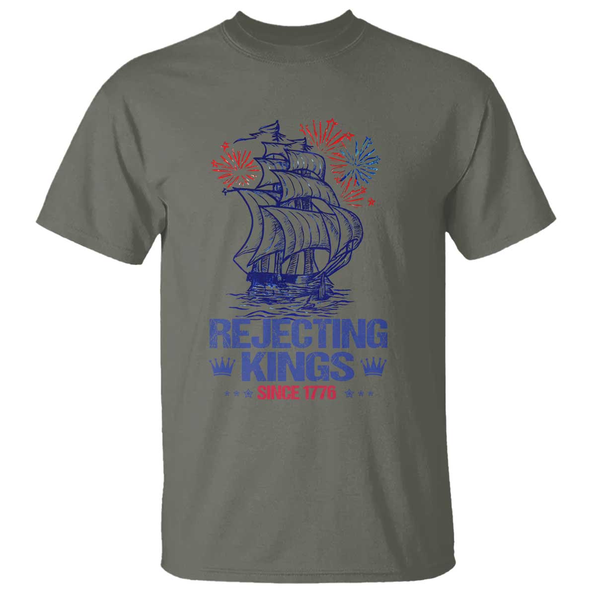 Rejecting Kings Since 1776 T Shirt Vintage Patriotic Ship 4th Of July Fireworks - Wonder Print Shop