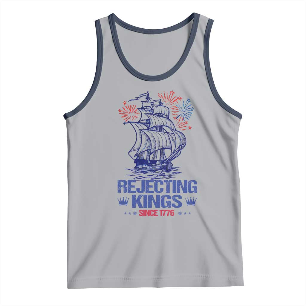 Rejecting Kings Since 1776 Tank Top Vintage Patriotic Ship 4th Of July Fireworks - Wonder Print Shop