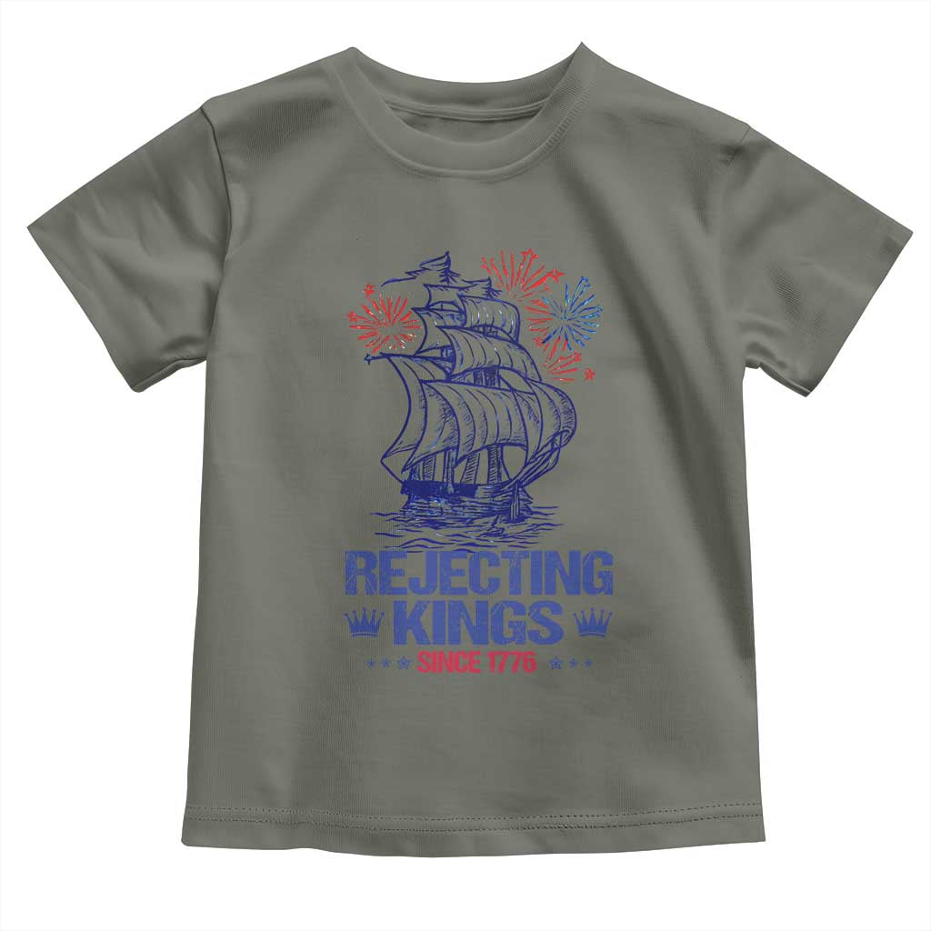 Rejecting Kings Since 1776 Toddler T Shirt Vintage Patriotic Ship 4th Of July Fireworks - Wonder Print Shop