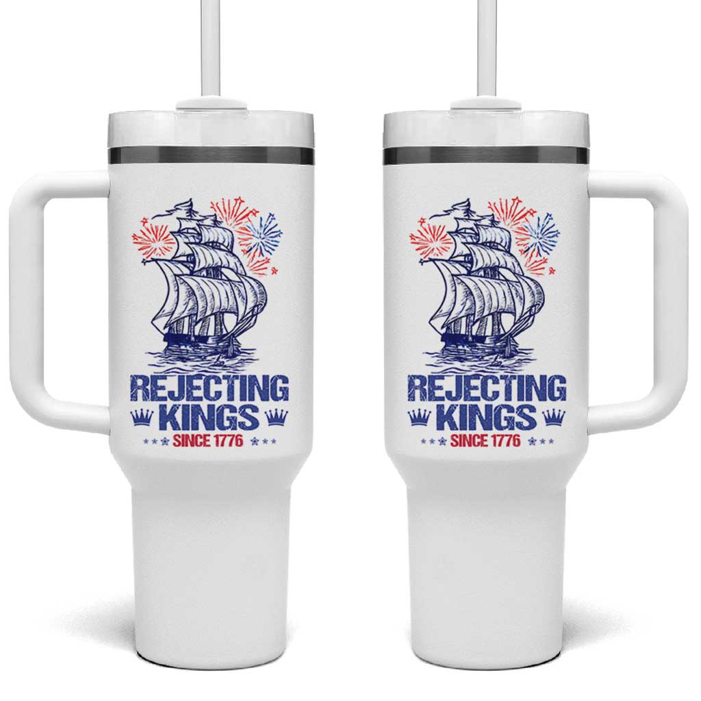 Rejecting Kings Since 1776 Tumbler With Handle Vintage Patriotic Ship 4th Of July Fireworks - Wonder Print Shop