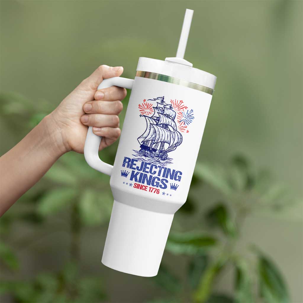 Rejecting Kings Since 1776 Tumbler With Handle Vintage Patriotic Ship 4th Of July Fireworks - Wonder Print Shop