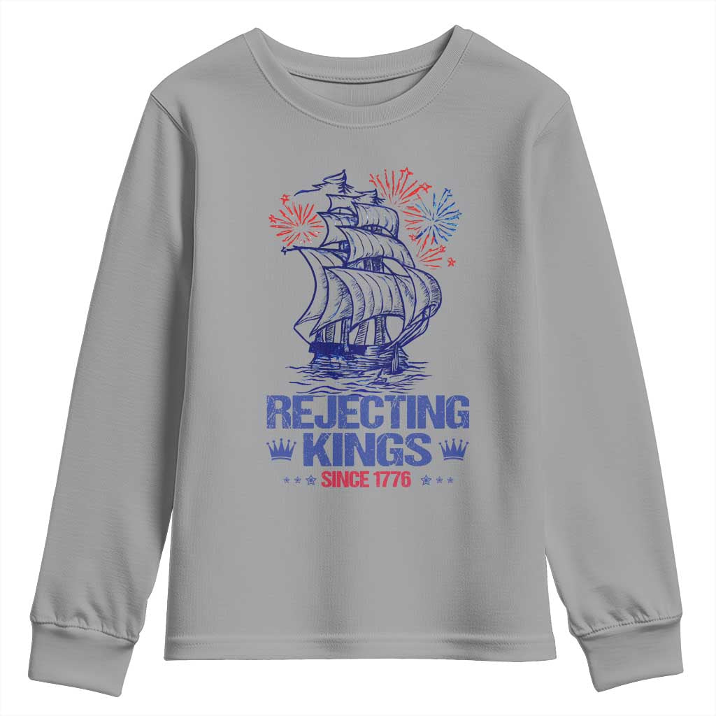 Rejecting Kings Since 1776 Youth Sweatshirt Vintage Patriotic Ship 4th Of July Fireworks - Wonder Print Shop