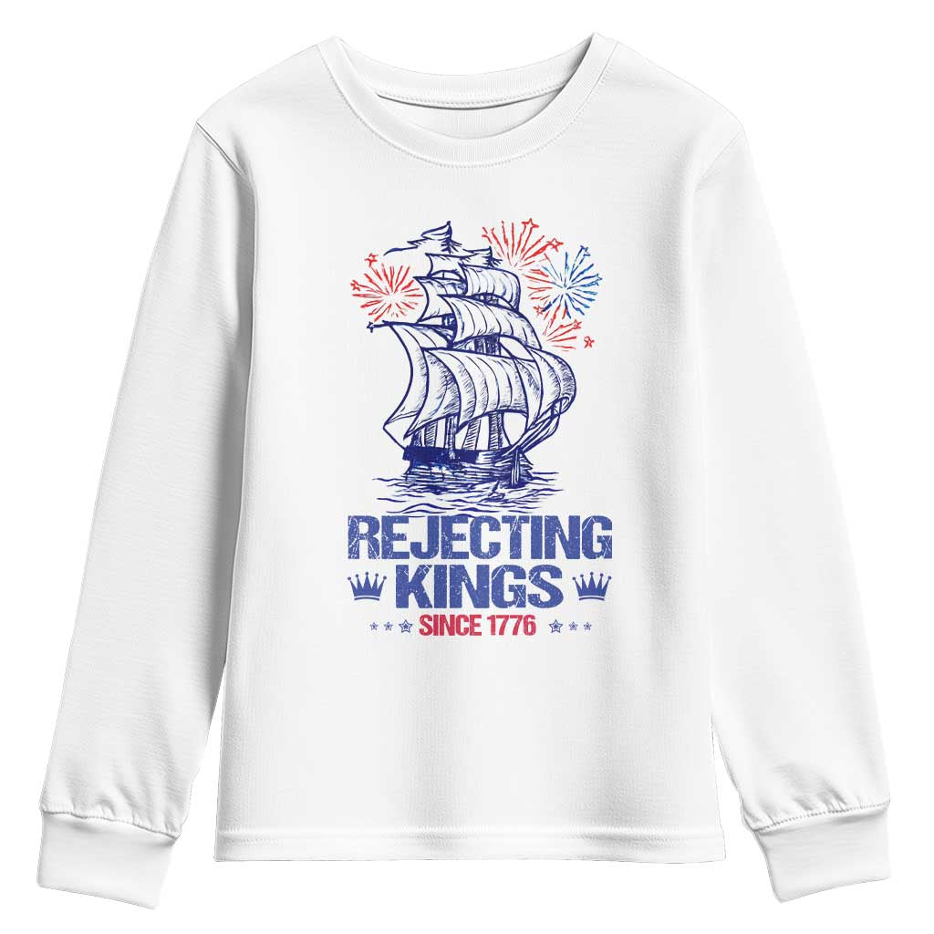 Rejecting Kings Since 1776 Youth Sweatshirt Vintage Patriotic Ship 4th Of July Fireworks - Wonder Print Shop