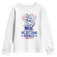 Rejecting Kings Since 1776 Youth Sweatshirt Vintage Patriotic Ship 4th Of July Fireworks - Wonder Print Shop