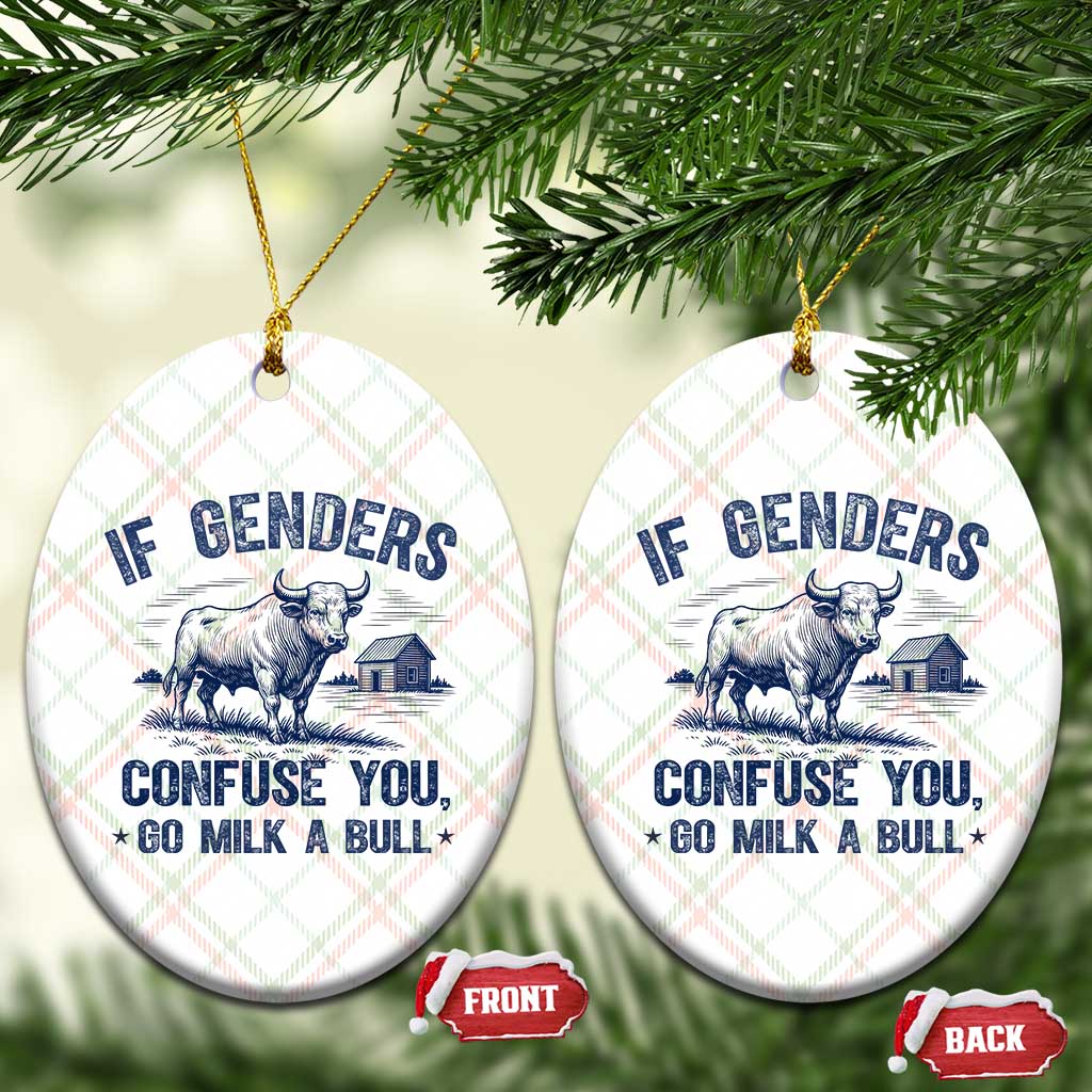 If Genders Confuse You Go Milk a Bull Ceramic Ornament Sarcastic Country Humor - Wonder Print Shop