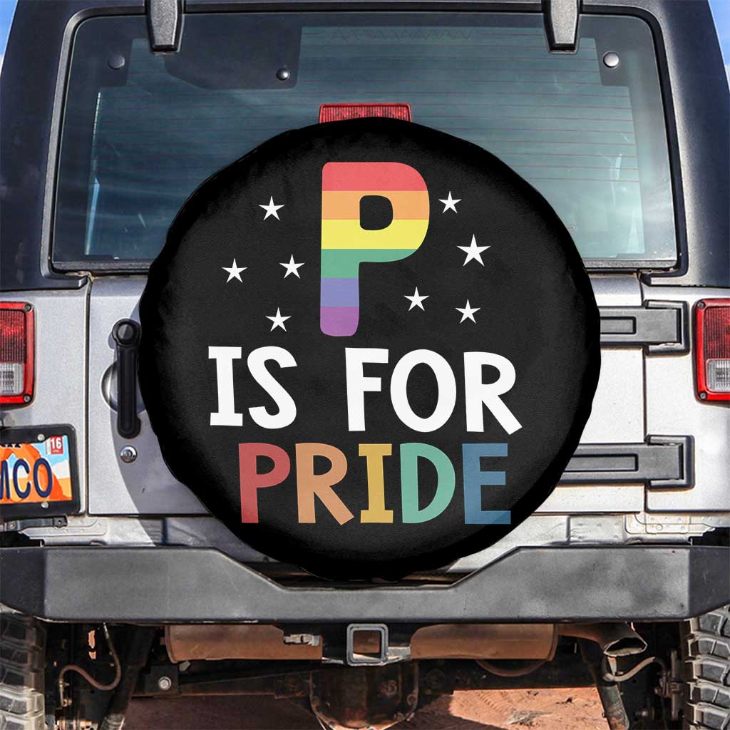 P is for Pride Spare Tire Cover Funny Rainbow Alphabet Celebrating LGBTQ+ Identity - Wonder Print Shop