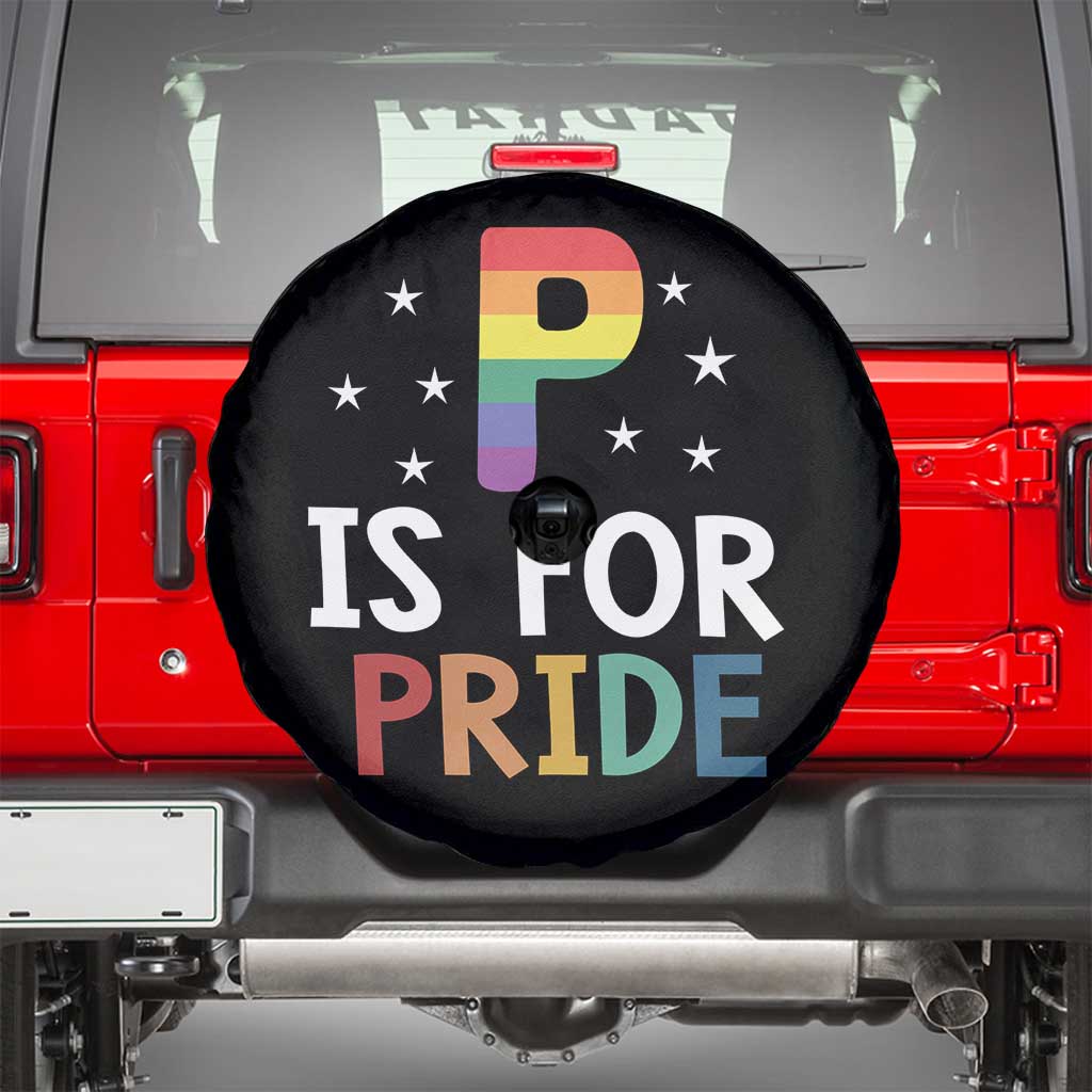 P is for Pride Spare Tire Cover Funny Rainbow Alphabet Celebrating LGBTQ+ Identity - Wonder Print Shop