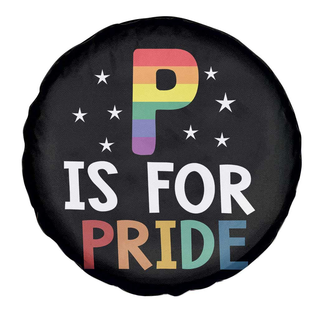 P is for Pride Spare Tire Cover Funny Rainbow Alphabet Celebrating LGBTQ+ Identity - Wonder Print Shop