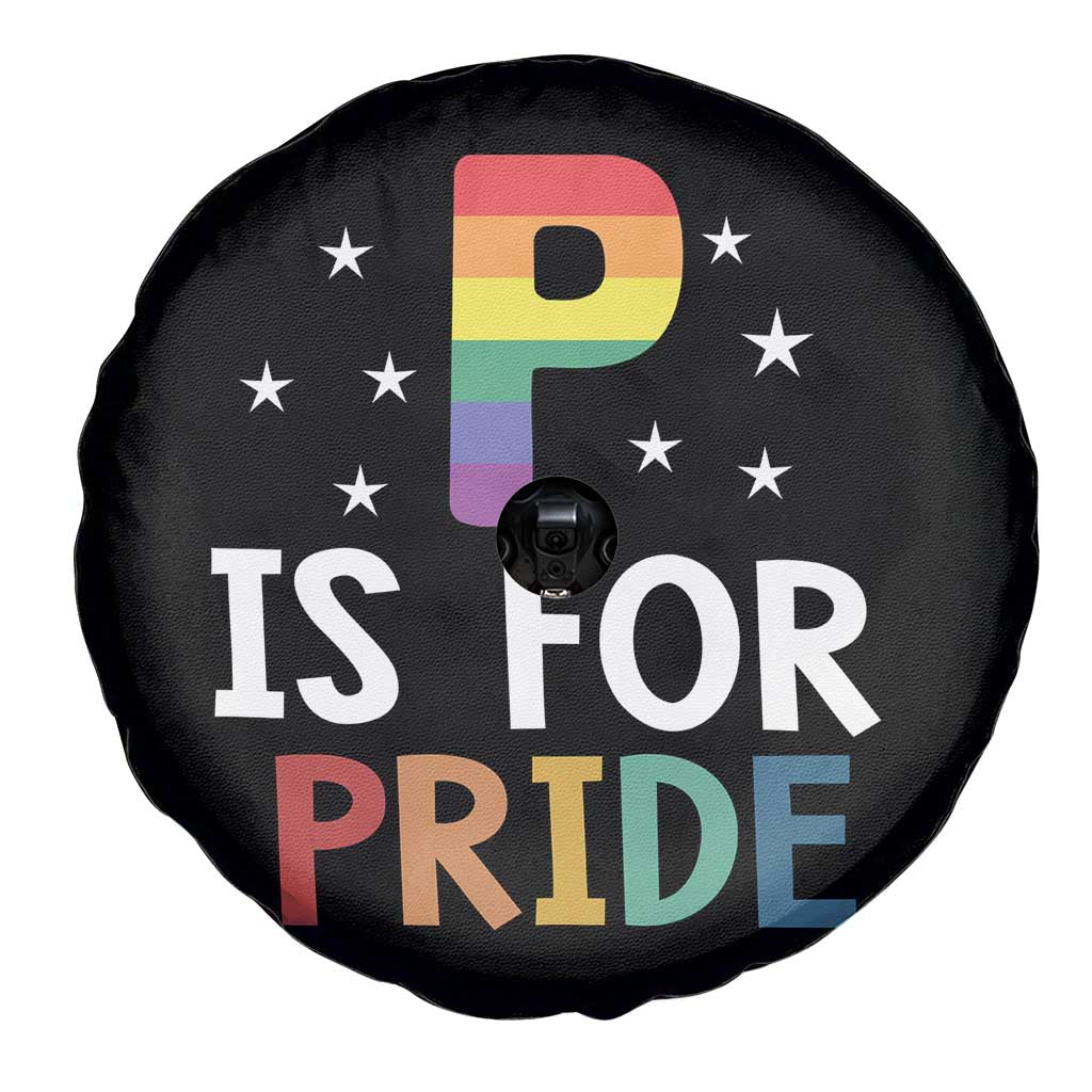 P is for Pride Spare Tire Cover Funny Rainbow Alphabet Celebrating LGBTQ+ Identity - Wonder Print Shop
