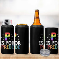 P is for Pride 4 in 1 Can Cooler Tumbler Funny Rainbow Alphabet Celebrating LGBTQ+ Identity - Wonder Print Shop