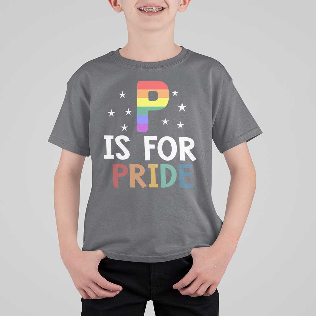 P is for Pride T Shirt For Kid Funny Rainbow Alphabet Celebrating LGBTQ+ Identity - Wonder Print Shop