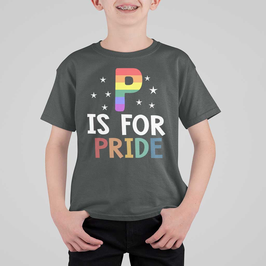 P is for Pride T Shirt For Kid Funny Rainbow Alphabet Celebrating LGBTQ+ Identity - Wonder Print Shop