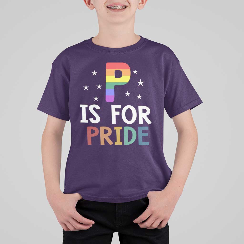 P is for Pride T Shirt For Kid Funny Rainbow Alphabet Celebrating LGBTQ+ Identity - Wonder Print Shop