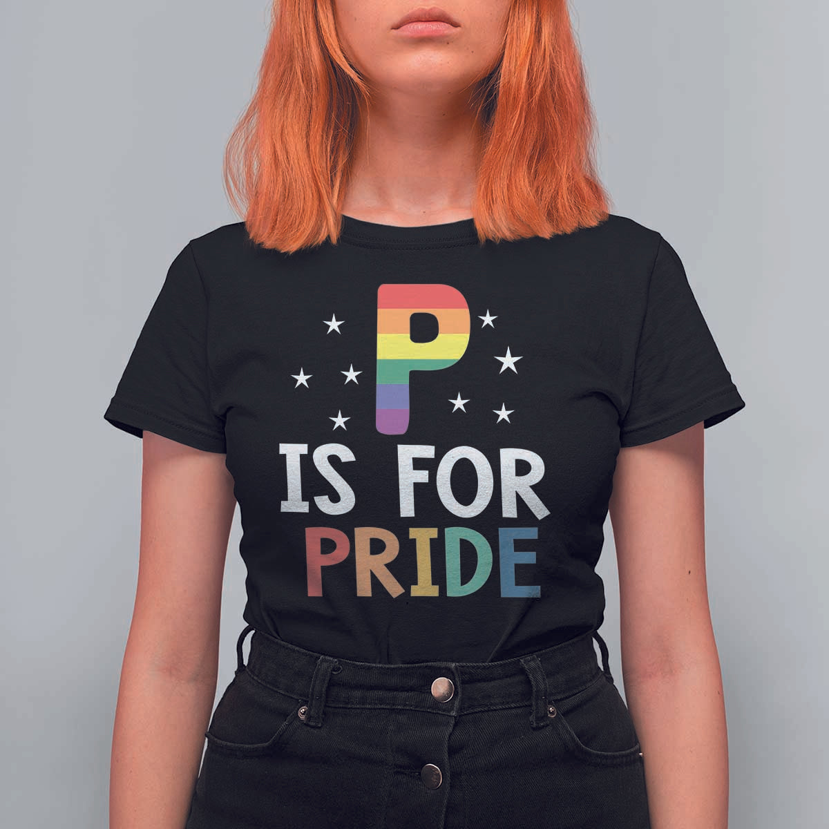 P is for Pride T Shirt For Women Funny Rainbow Alphabet Celebrating LGBTQ+ Identity - Wonder Print Shop