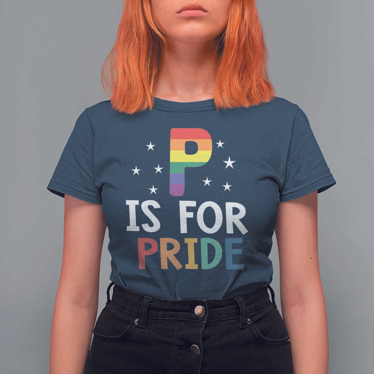 P is for Pride T Shirt For Women Funny Rainbow Alphabet Celebrating LGBTQ+ Identity - Wonder Print Shop