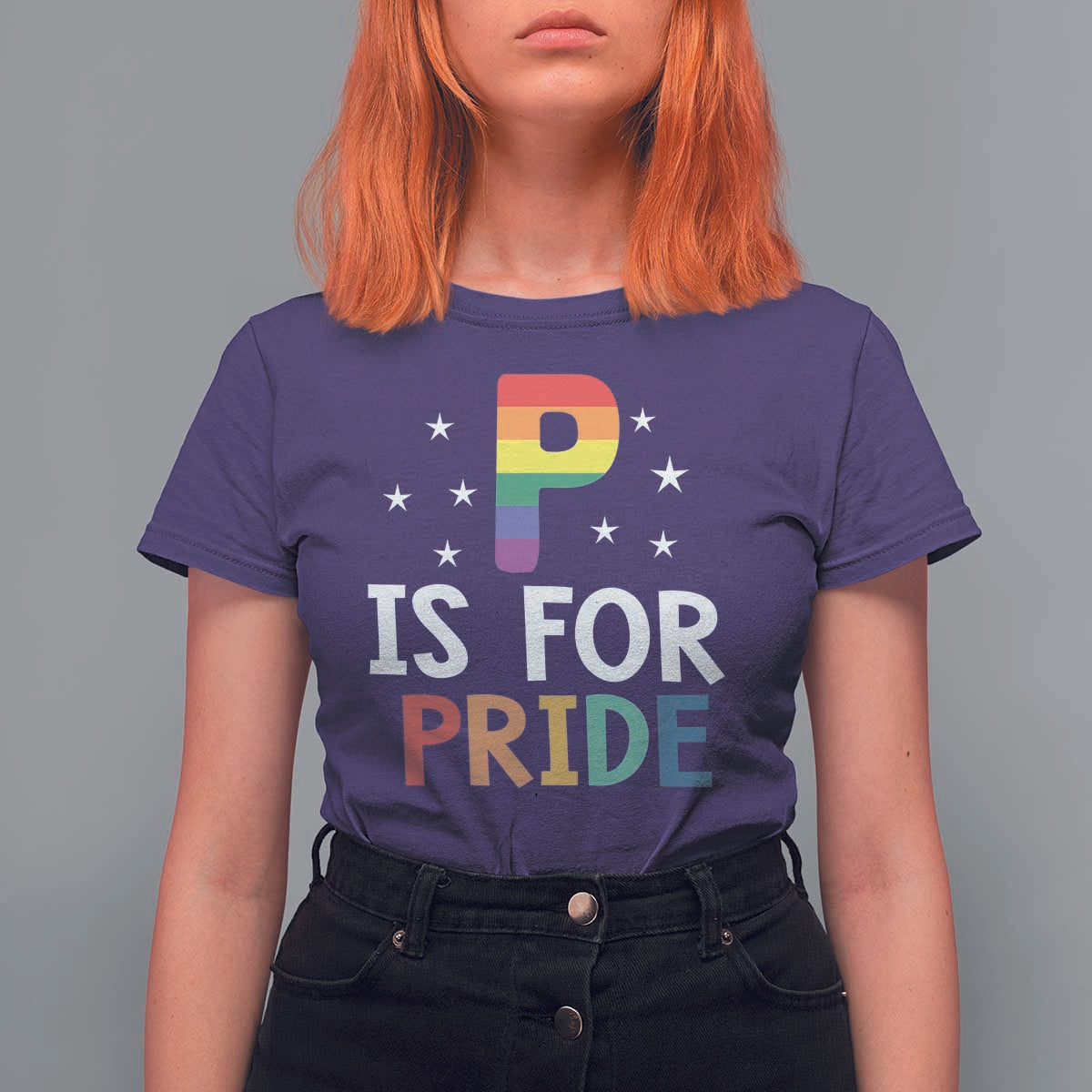 P is for Pride T Shirt For Women Funny Rainbow Alphabet Celebrating LGBTQ+ Identity - Wonder Print Shop