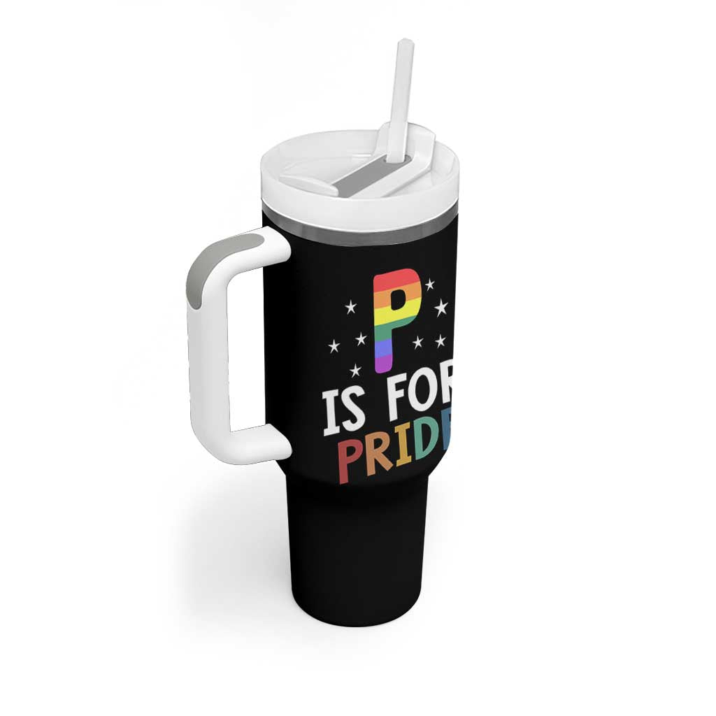 P is for Pride Tumbler With Handle Funny Rainbow Alphabet Celebrating LGBTQ+ Identity - Wonder Print Shop
