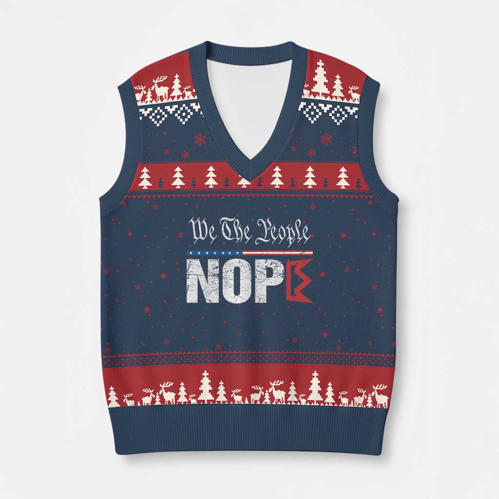 We The People Say Nope V-Neck Knit Sweater Vest Retro Patriotic No Kings Political Satire - Wonder Print Shop