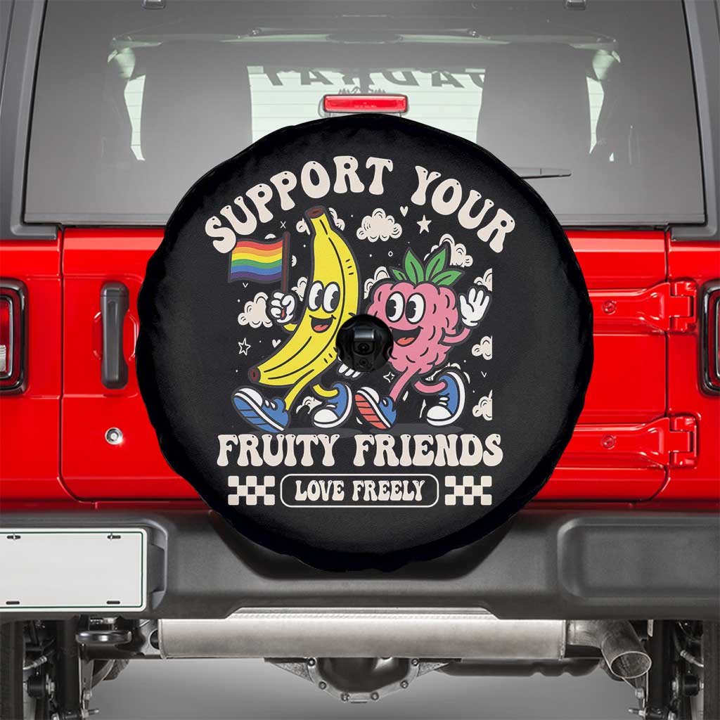 Support Your Fruity Friends Spare Tire Cover Retro Cute Banana and Berry LGBT Pride Support - Wonder Print Shop