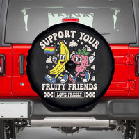Support Your Fruity Friends Spare Tire Cover Retro Cute Banana and Berry LGBT Pride Support - Wonder Print Shop