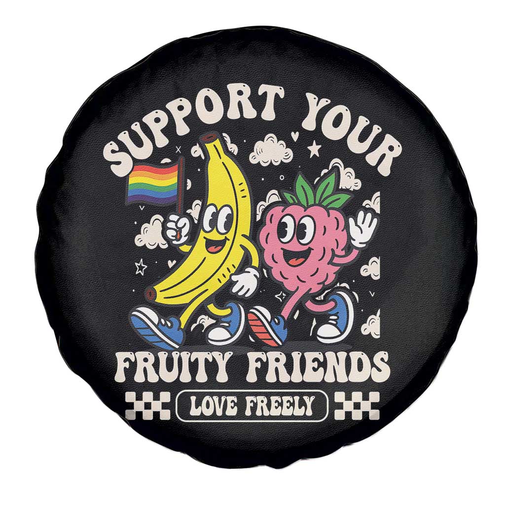 Support Your Fruity Friends Spare Tire Cover Retro Cute Banana and Berry LGBT Pride Support - Wonder Print Shop