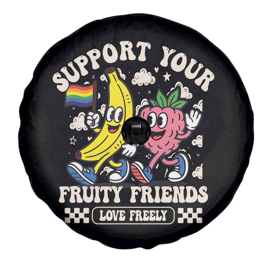 Support Your Fruity Friends Spare Tire Cover Retro Cute Banana and Berry LGBT Pride Support - Wonder Print Shop