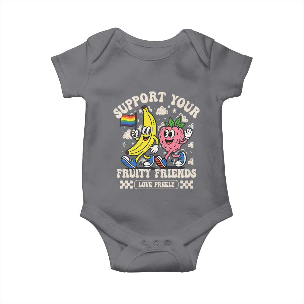 Support Your Fruity Friends Baby Onesie Retro Cute Banana and Berry LGBT Pride Support - Wonder Print Shop