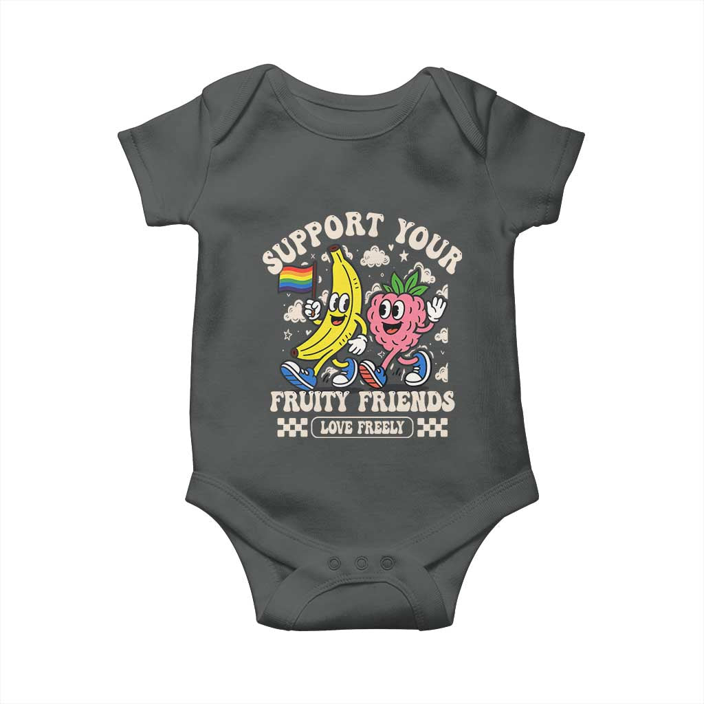 Support Your Fruity Friends Baby Onesie Retro Cute Banana and Berry LGBT Pride Support - Wonder Print Shop