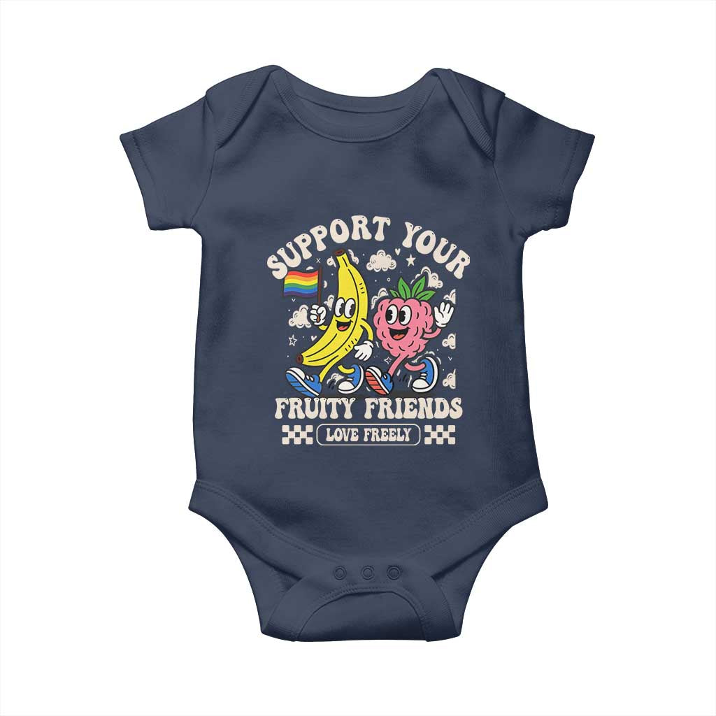 Support Your Fruity Friends Baby Onesie Retro Cute Banana and Berry LGBT Pride Support - Wonder Print Shop