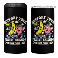 Support Your Fruity Friends 4 in 1 Can Cooler Tumbler Retro Cute Banana and Berry LGBT Pride Support - Wonder Print Shop