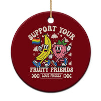 Support Your Fruity Friends Ceramic Ornament Retro Cute Banana and Berry LGBT Pride Support - Wonder Print Shop