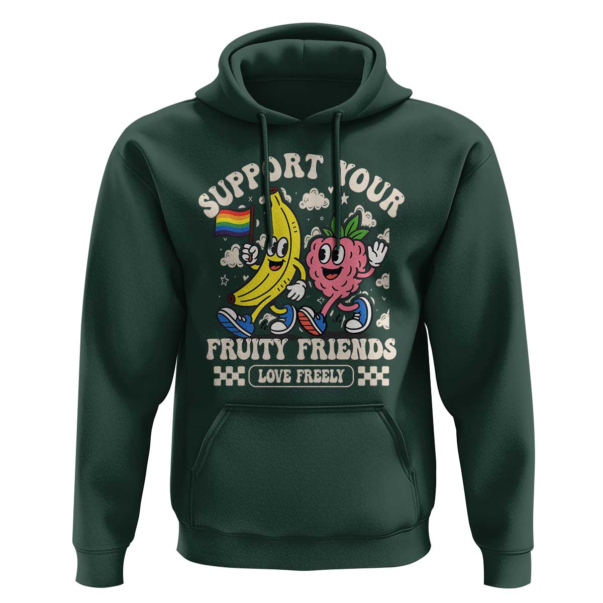 Support Your Fruity Friends Hoodie Retro Cute Banana and Berry LGBT Pride Support - Wonder Print Shop