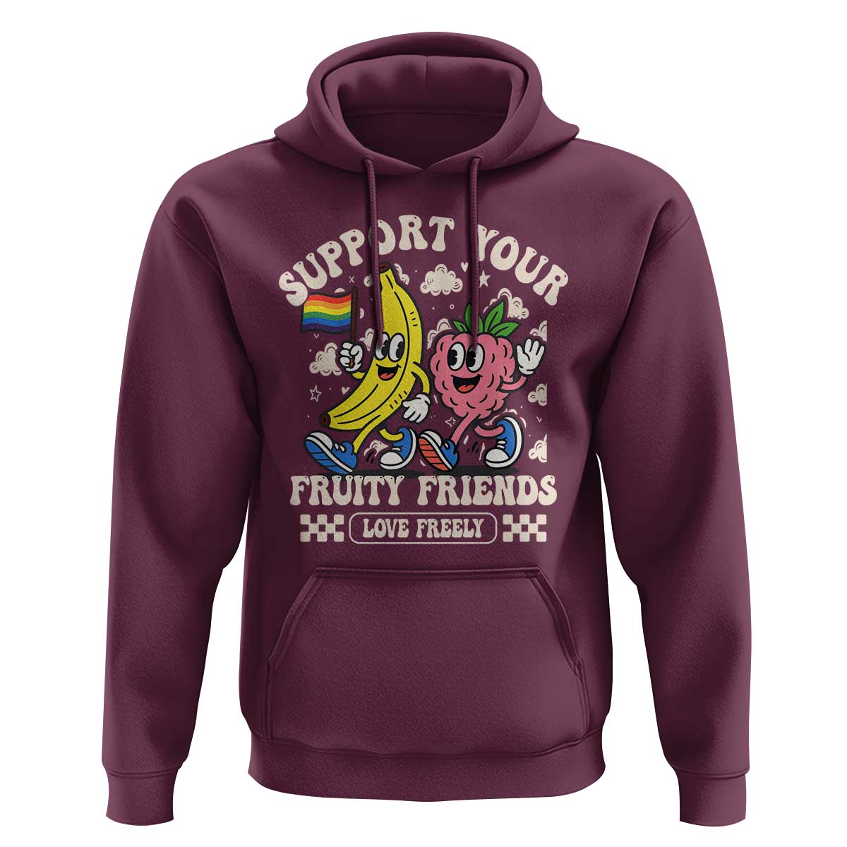 Support Your Fruity Friends Hoodie Retro Cute Banana and Berry LGBT Pride Support - Wonder Print Shop