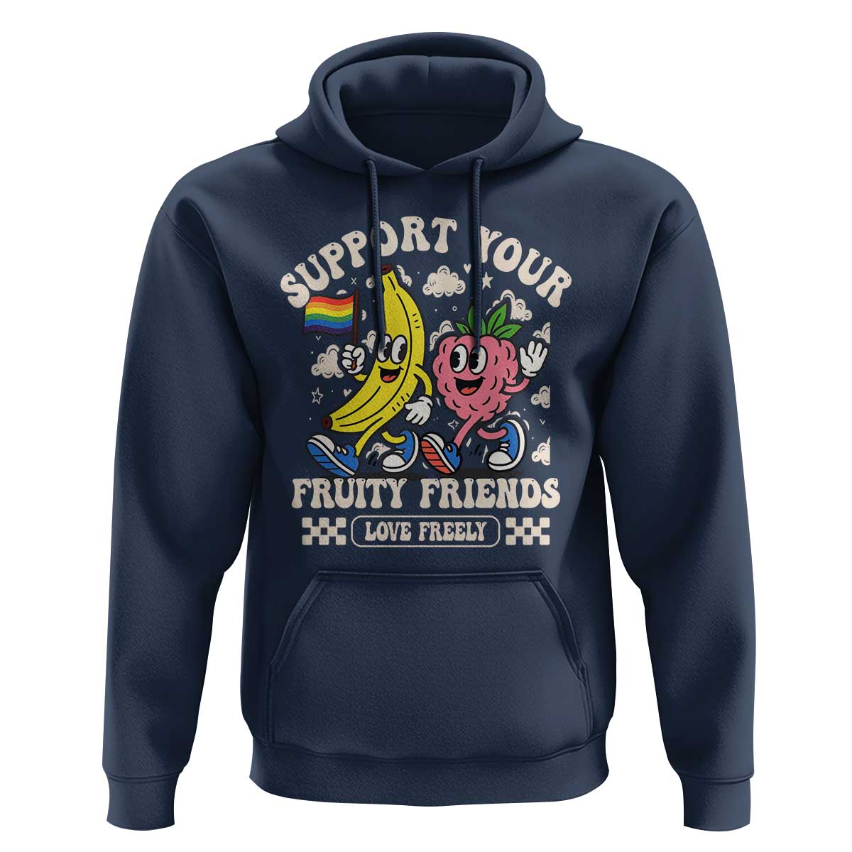 Support Your Fruity Friends Hoodie Retro Cute Banana and Berry LGBT Pride Support - Wonder Print Shop