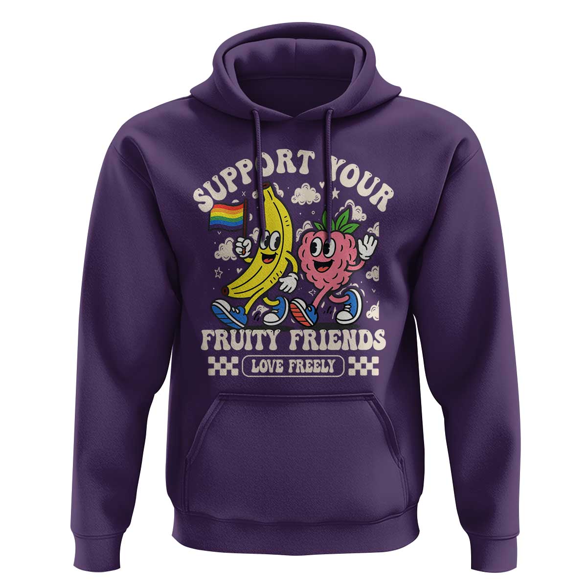 Support Your Fruity Friends Hoodie Retro Cute Banana and Berry LGBT Pride Support - Wonder Print Shop
