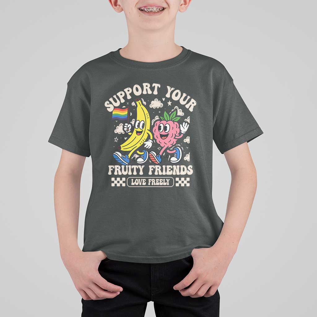 Support Your Fruity Friends T Shirt For Kid Retro Cute Banana and Berry LGBT Pride Support - Wonder Print Shop