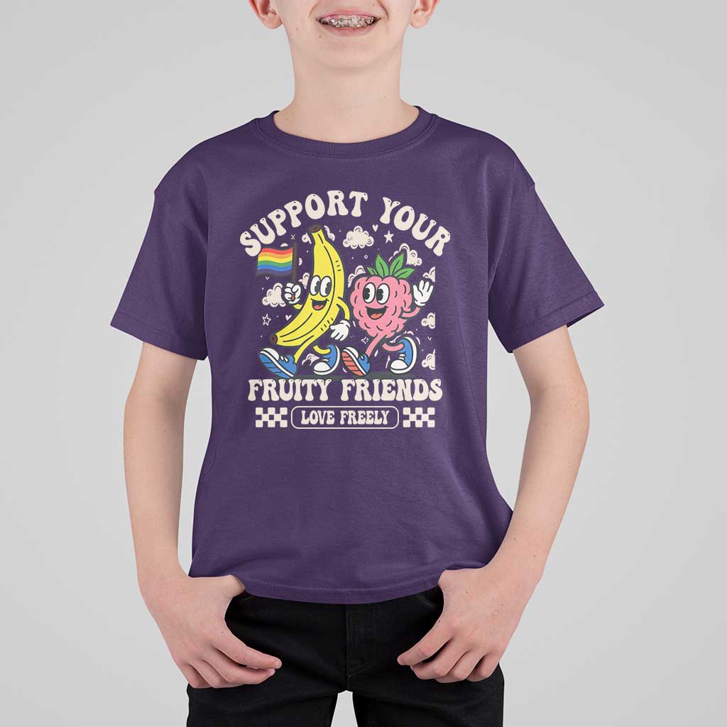Support Your Fruity Friends T Shirt For Kid Retro Cute Banana and Berry LGBT Pride Support - Wonder Print Shop
