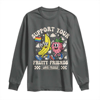 Support Your Fruity Friends Long Sleeve Shirt Retro Cute Banana and Berry LGBT Pride Support - Wonder Print Shop