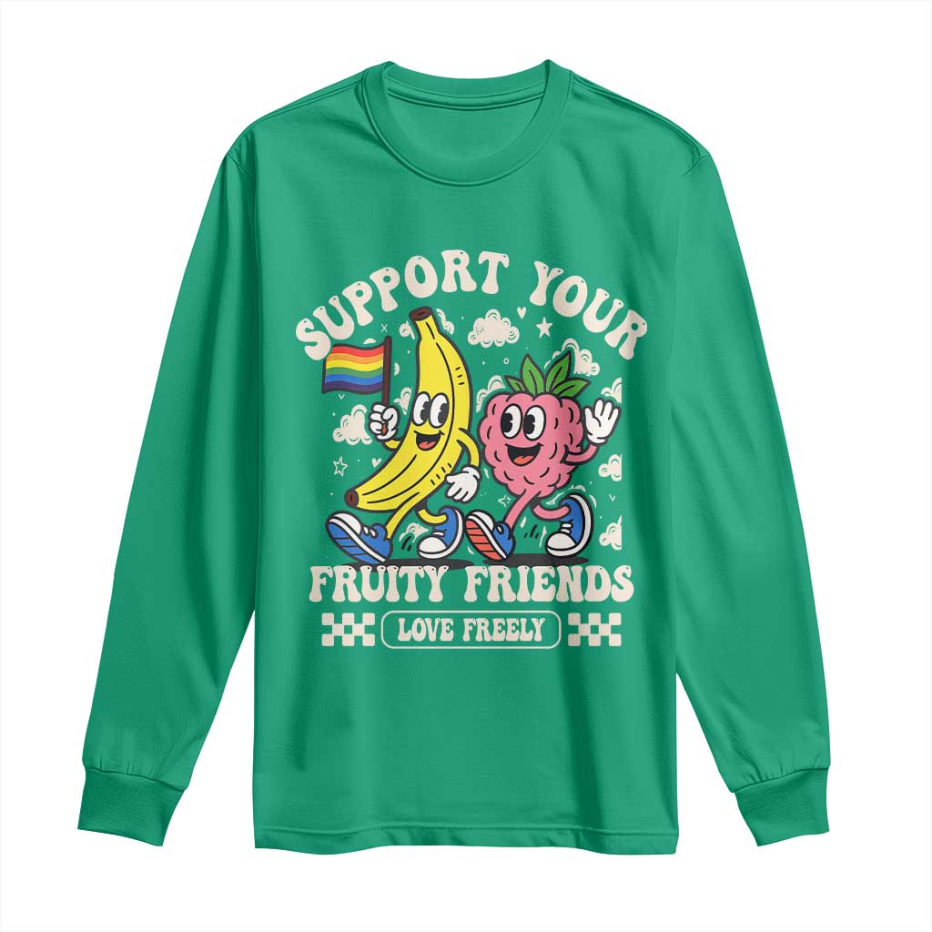 Support Your Fruity Friends Long Sleeve Shirt Retro Cute Banana and Berry LGBT Pride Support - Wonder Print Shop