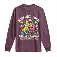 Support Your Fruity Friends Long Sleeve Shirt Retro Cute Banana and Berry LGBT Pride Support - Wonder Print Shop