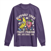 Support Your Fruity Friends Long Sleeve Shirt Retro Cute Banana and Berry LGBT Pride Support - Wonder Print Shop