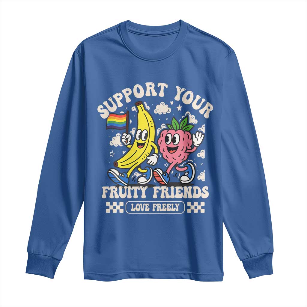 Support Your Fruity Friends Long Sleeve Shirt Retro Cute Banana and Berry LGBT Pride Support - Wonder Print Shop