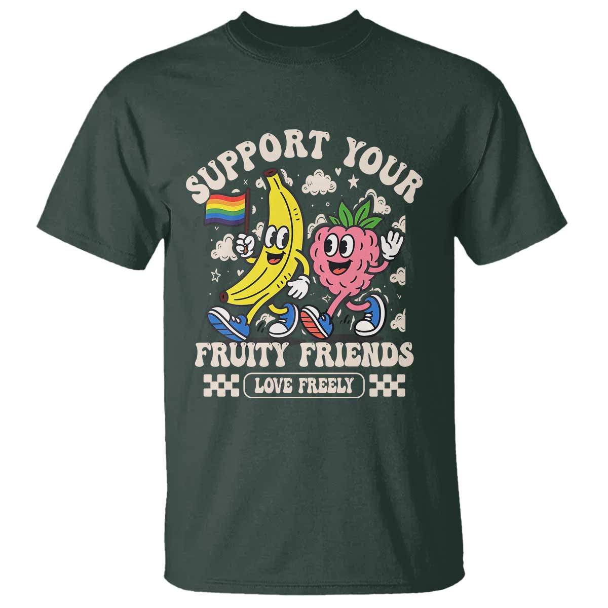 Support Your Fruity Friends T Shirt Retro Cute Banana and Berry LGBT Pride Support - Wonder Print Shop