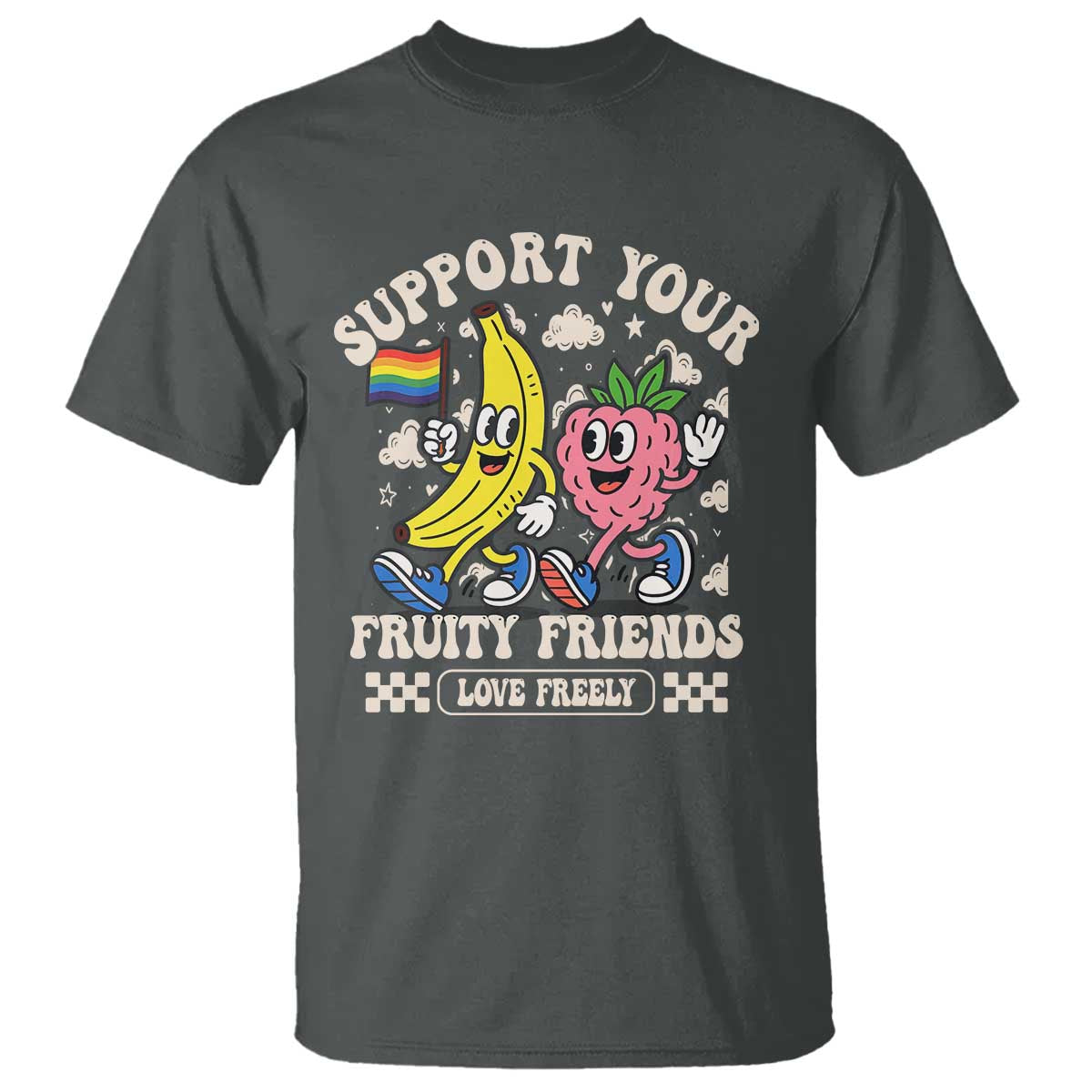 Support Your Fruity Friends T Shirt Retro Cute Banana and Berry LGBT Pride Support - Wonder Print Shop