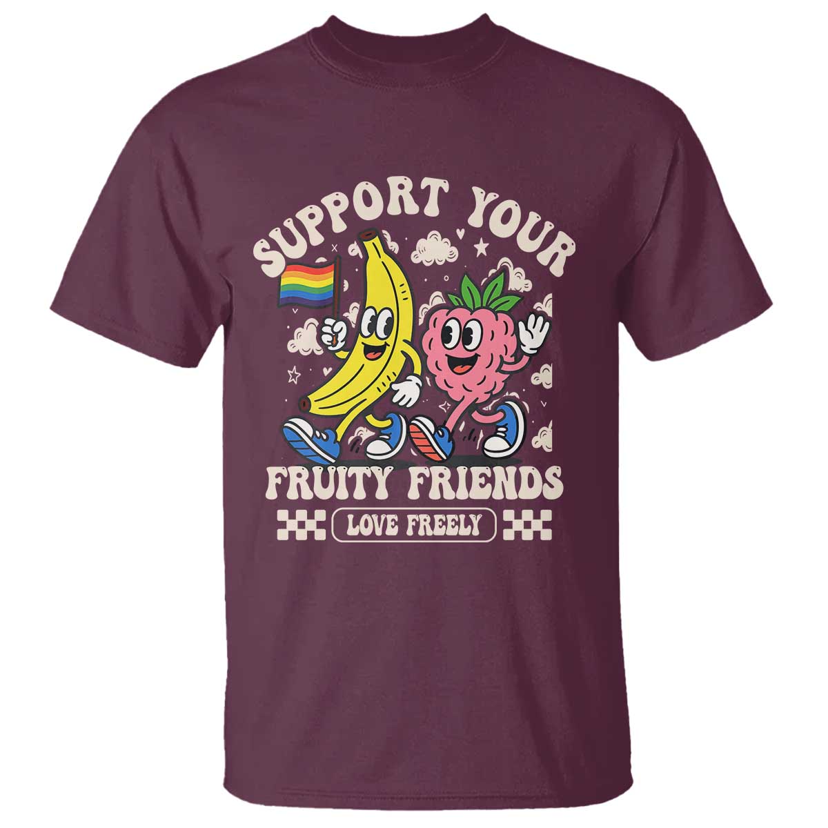 Support Your Fruity Friends T Shirt Retro Cute Banana and Berry LGBT Pride Support - Wonder Print Shop