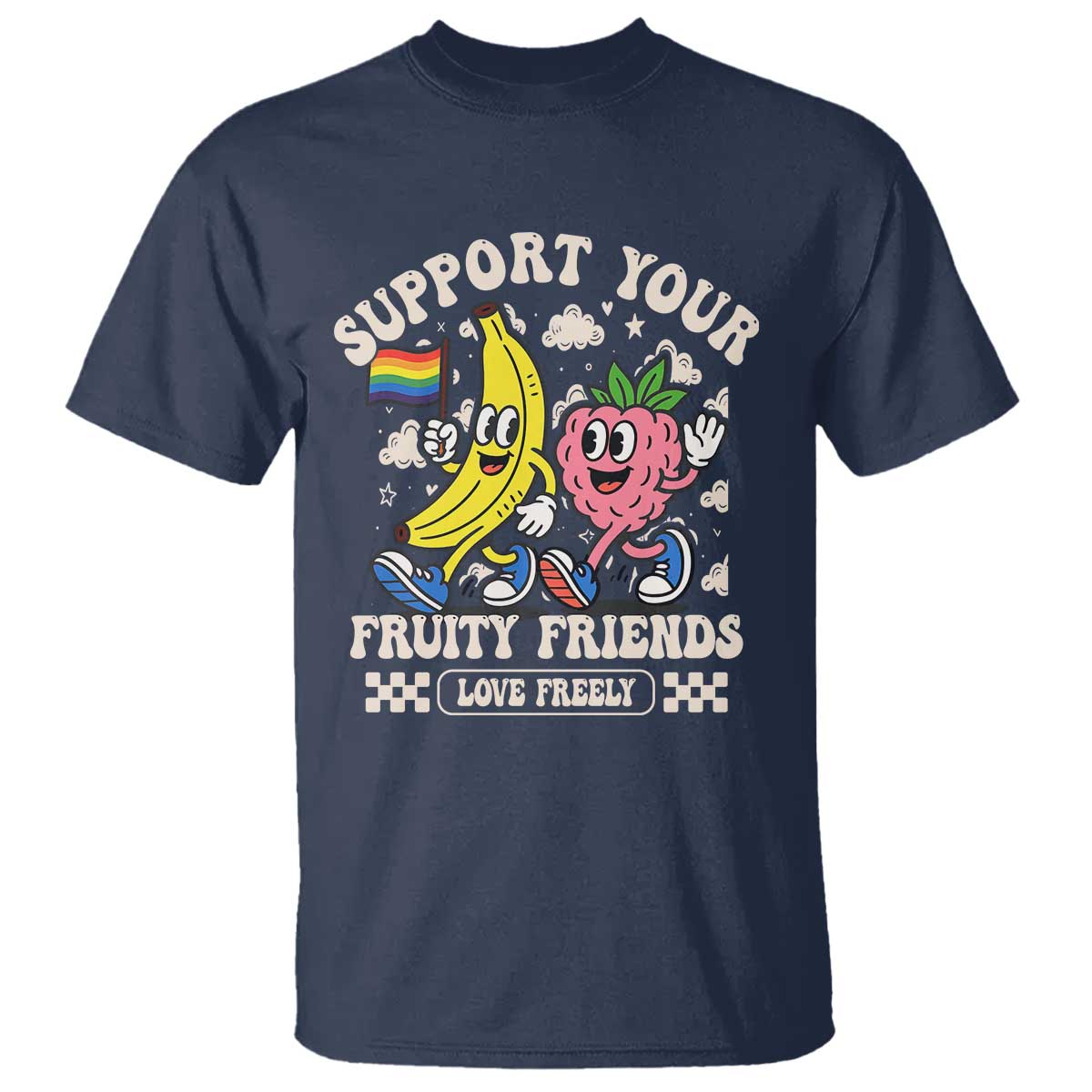 Support Your Fruity Friends T Shirt Retro Cute Banana and Berry LGBT Pride Support - Wonder Print Shop