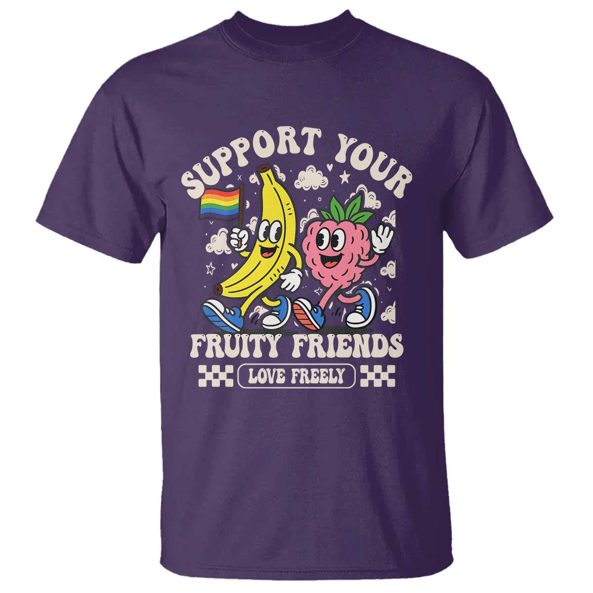 Support Your Fruity Friends T Shirt Retro Cute Banana and Berry LGBT Pride Support - Wonder Print Shop