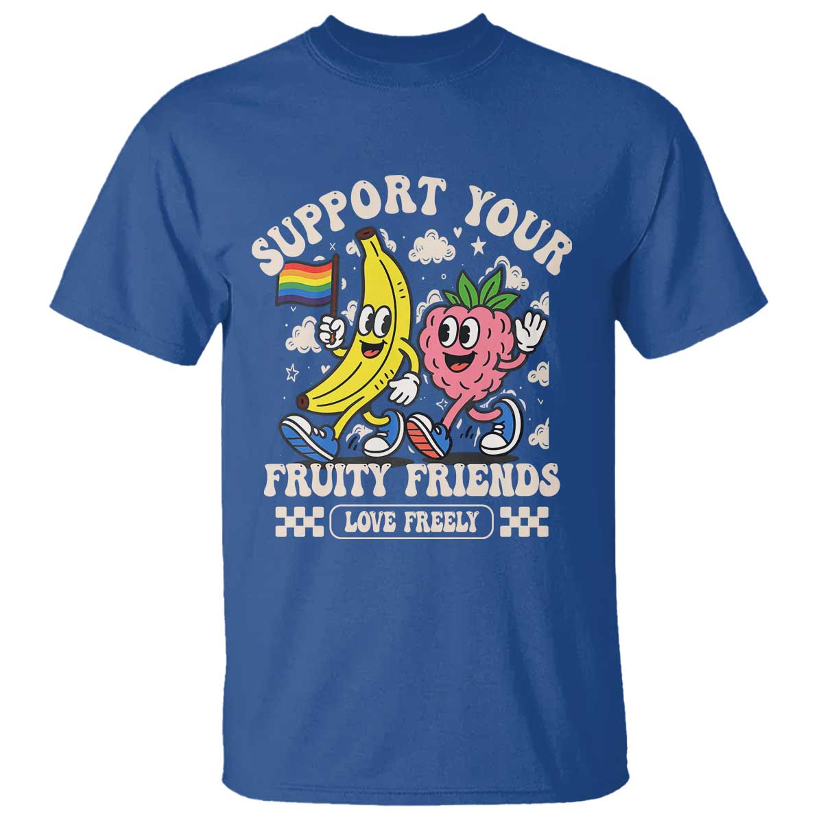 Support Your Fruity Friends T Shirt Retro Cute Banana and Berry LGBT Pride Support - Wonder Print Shop